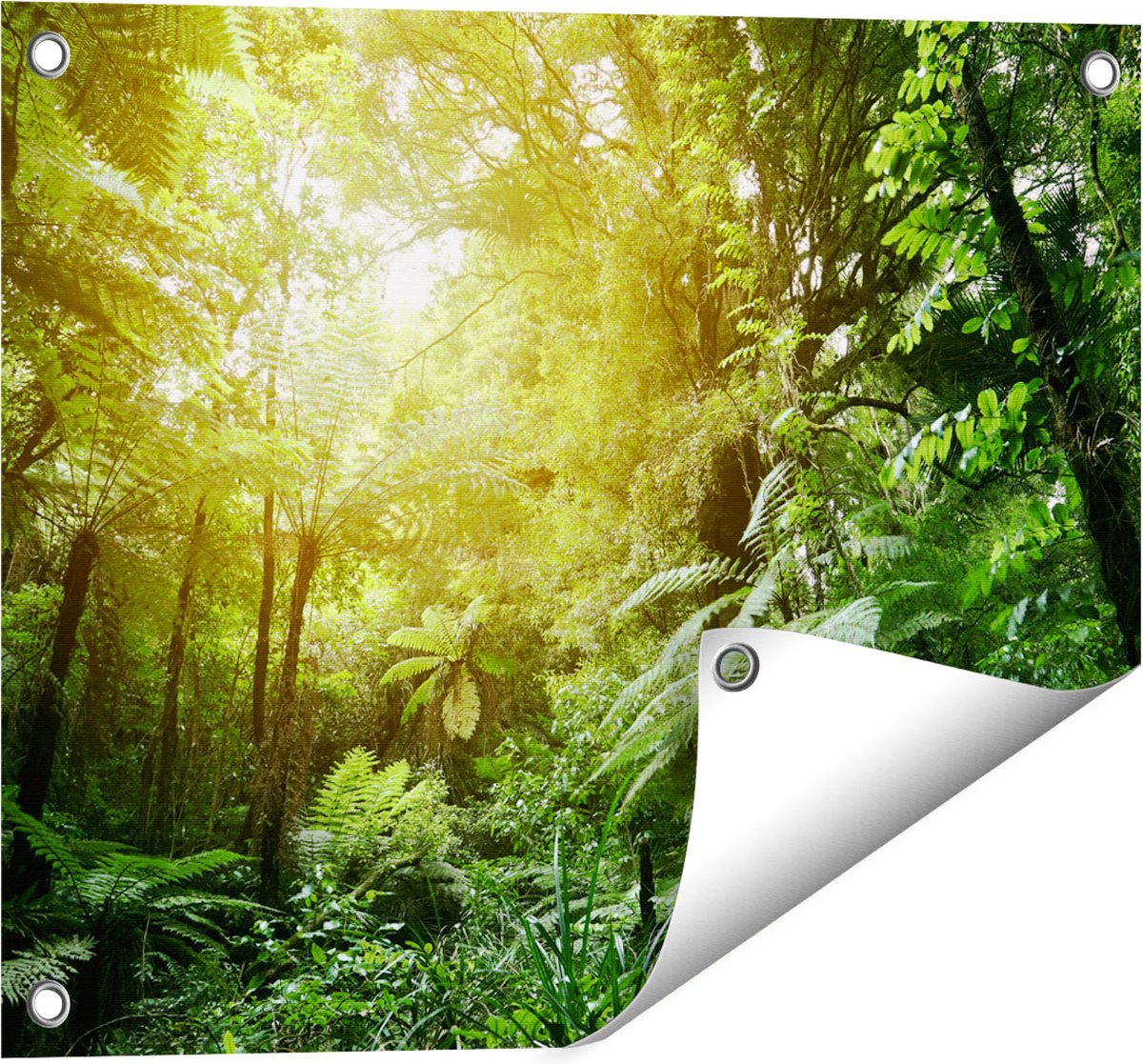 Gards Tuinposter Tropische Jungle met Zonneschijn - 50x40 cm - Tuindoek - Tuindecoratie - Wanddecoratie buiten - Tuinschilderij Multikleur