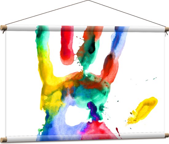 Textielposter - Kleurrijke Handafdruk tegen Witte Achtergrond - 90x60 cm Foto op Textiel