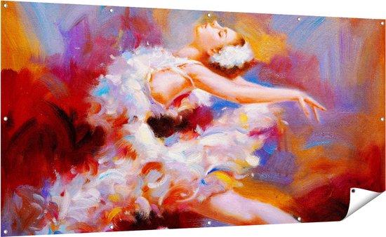 Gards Tuinposter Ballerina van Olieverf - Ballet - 200x100 cm - Tuindoek - Tuindecoratie - Wanddecoratie buiten - Tuinschilderij