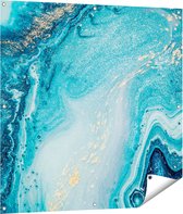 Gards Tuinposter Abstracte Kunst Blauwe Oceaan - 100x100 cm - Tuindoek - Tuindecoratie - Wanddecoratie buiten - Tuinschilderij