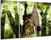 GroepArt - Schilderij -  New York - Groen, Zwart, Bruin - 120x80cm 3Luik - 6000+ Schilderijen 0p Canvas Art Collectie