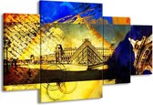 GroepArt - Schilderij -  Modern - Blauw, Geel, Grijs - 160x90cm 4Luik - Schilderij Op Canvas - Foto Op Canvas