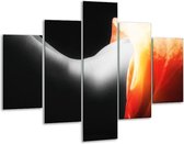 Glasschilderij -  Lichaam - Zwart, Wit, Oranje - 100x70cm 5Luik - Geen Acrylglas Schilderij - GroepArt 6000+ Glasschilderijen Collectie - Wanddecoratie- Foto Op Glas