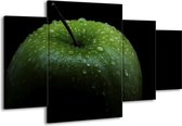 GroepArt - Schilderij -  Appel - Groen, Zwart - 160x90cm 4Luik - Schilderij Op Canvas - Foto Op Canvas