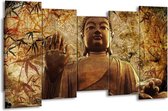 GroepArt - Canvas Schilderij - Boeddha - Bruin, Grijs - 150x80cm 5Luik- Groot Collectie Schilderijen Op Canvas En Wanddecoraties