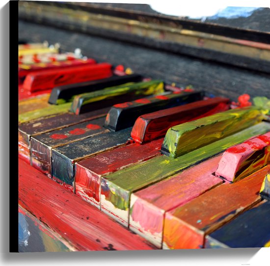 Canvas - Pianotoetsen onder de Gekleurde Verf - 60x60 cm Foto op Canvas Schilderij (Wanddecoratie op Canvas)