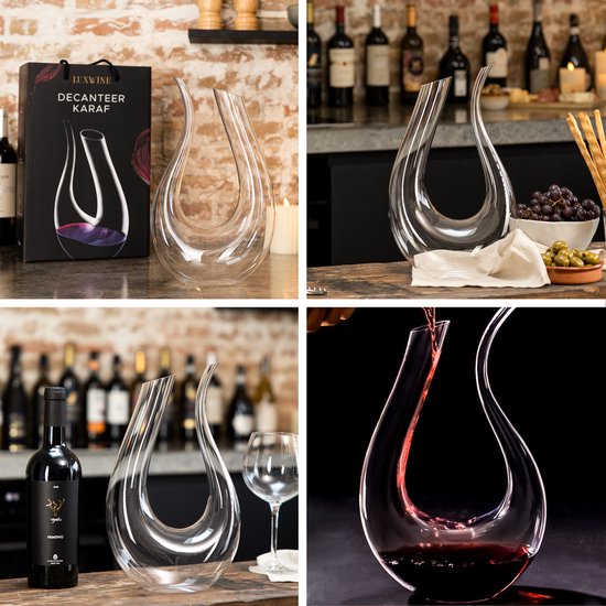 Luxwine - Carafe à vin Decanter - Carafe à vin - 1,5L - Carafe de Luxe - Incl. 1000 Perles de nettoyage - Décanteur - Carafe décanteur - Décanteur à vin - Décanteur à Vin - Accessoires Vin - Forme en U