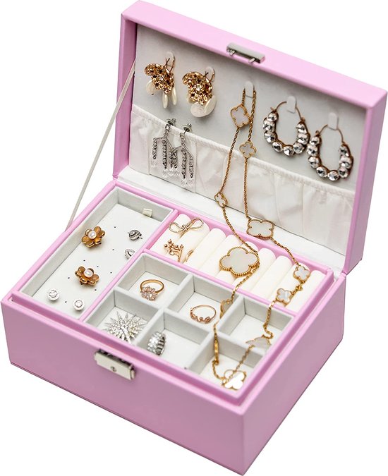 sieradenbox/organizer, mini PU lederen reisjuwelendoos met spiegel