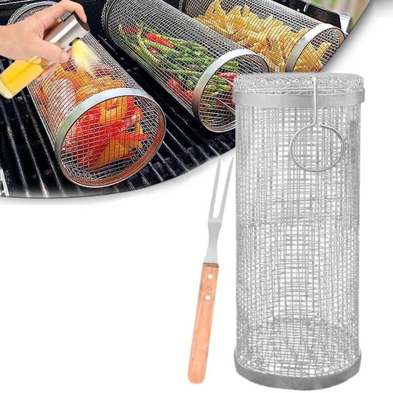 BBQ grillmand rond incl. vork tang – rooster grillrooster barbecue grill –... | bol.com