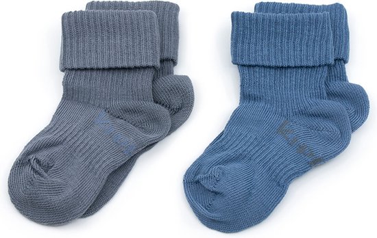 KipKep Babysokjes Blauw: bio Blijf-Sokjes - Maat 6-12 mnd - Denim Blue - 2 paar