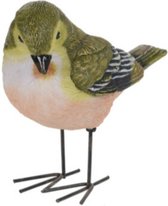 Decoratie Tuinbeeld vogeltje - groenling - metaal - 10 cm - Dieren beelden