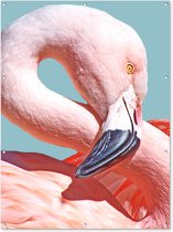 Muurdecoratie buiten Close-up flamingo - 120x160 cm - Tuindoek - Buitenposter