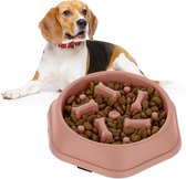 Relaxdays anti-schrokbak voor honden - 500 ml - eetbak tegen schrokken - botjes patroon - roze