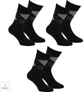 Boru Bamboo - 3-Pack - Geruite Sokken - Bamboe - Hypoallergeen - Heren / Dames - zwart - 43-45 - 2325