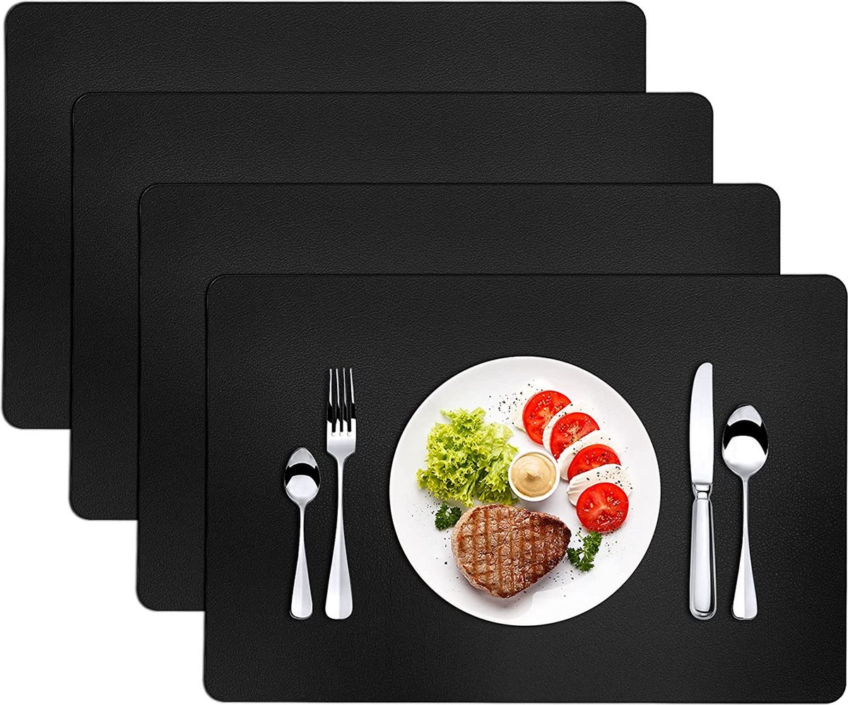 Placemats lederlook Set van 4 Dubbelzijdig Zwart & Licht Grijs