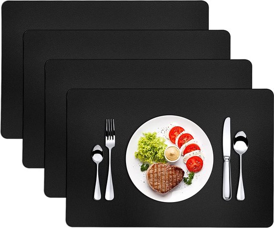Kesper tafel placemats gevlochten - 6x - zwart - 30 x 43 cm | Leen Bakker