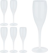 Relaxdays champagneglazen kunststof - set van 6 - plastic flutes - cava - 100 ml - wit