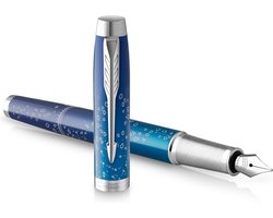 Parker IM Submerge vulpen | premium lak met blauw kleurverloop op roestvrij staal met chroomafwerking | medium penpunt met zwarte inkt navulling | geschenkdoos