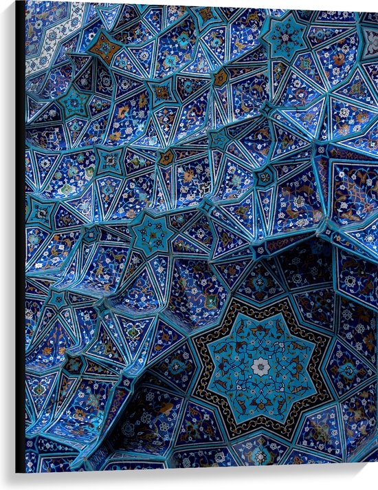 Canvas - Blauw Bloemenpatroon op Tegels in Plafond - 75x100 cm Foto op Canvas Schilderij (Wanddecoratie op Canvas)
