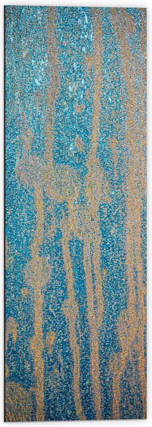 Dibond - Blauwe Abstracte Verfstrepen op Bruine Wand - 40x120 cm Foto op Aluminium (Met Ophangsysteem)