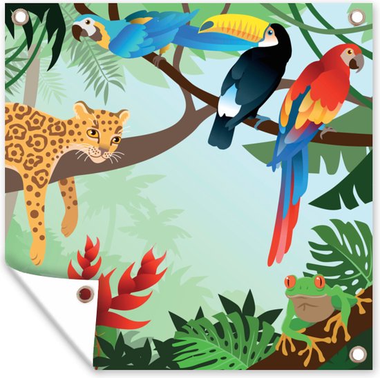 Tuinposters Jungle dieren - Toekan - Jongens - Meiden - Luipaard - 50x50 cm - Tuindoek - Buitenposter