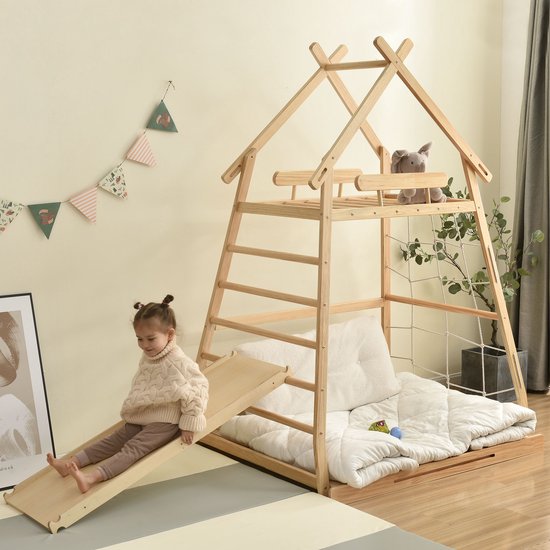 Lit maison pour enfants lit en bois - lit tour de loisirs avec balançoire /  anneau de