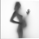 Dibond - Silhouet van Zwanger Vrouwenlichaam achter Wazige Wand - 80x80 cm Foto op Aluminium (Met Ophangsysteem)