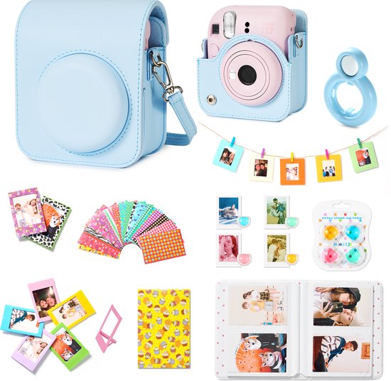 Complete Accessoires Set geschikt voor Fujifilm Instax Mini 12 - Case - Camera Tas - Hoesje - Filters - Fotoboek - Fotoalbum en meer - Pastel Blue