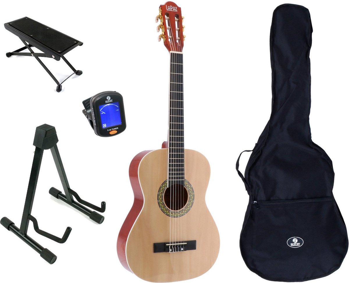 LaPaz 002 NT klassieke gitaar 3/4-formaat naturel + accessoires
