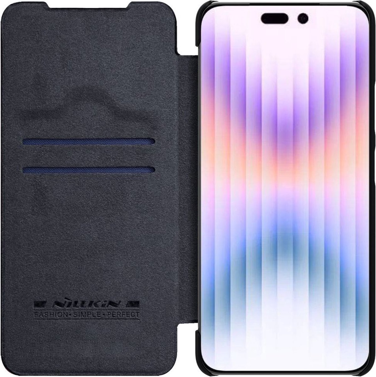 Geschikt voor Nillkin Apple iPhone 14 Pro Max Book Case Hoesje Camera Slider Zwart