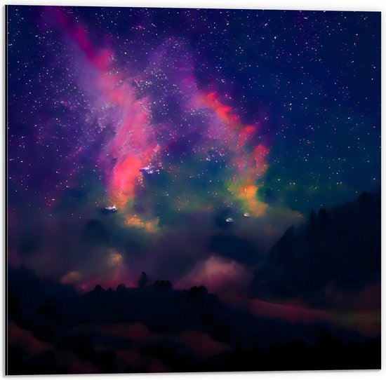 Dibond - Roze en Geel Licht in de Melkweg - 50x50 cm Foto op Aluminium (Met Ophangsysteem)