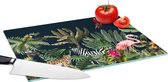 Glazen Snijplank - 39x28 - Jungle - Planten - Dieren - Kinderen - Flamingo - Zebra - Snijplanken Glas