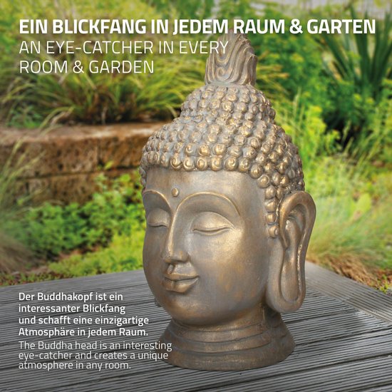 Statue tête de Bouddha 53cm en polyrésine aspect bronze pour le yoga