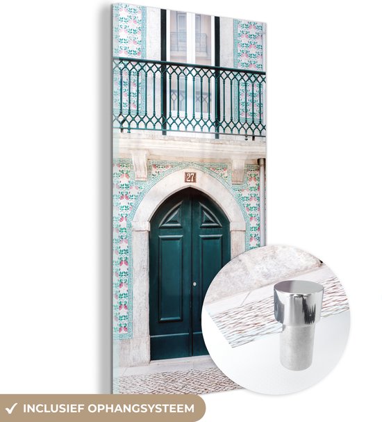 MuchoWow® Peinture sur verre 60x120 cm - Peinture acrylique sur verre - Porte - Bois - Vert - Maison - Photo sur verre - Peintures