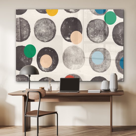 MuchoWow® Peinture sur verre 150x100 cm - Peinture sur verre acrylique - Couleurs - Abstrait - Cercles - Pastel - Photo sur verre - Peintures