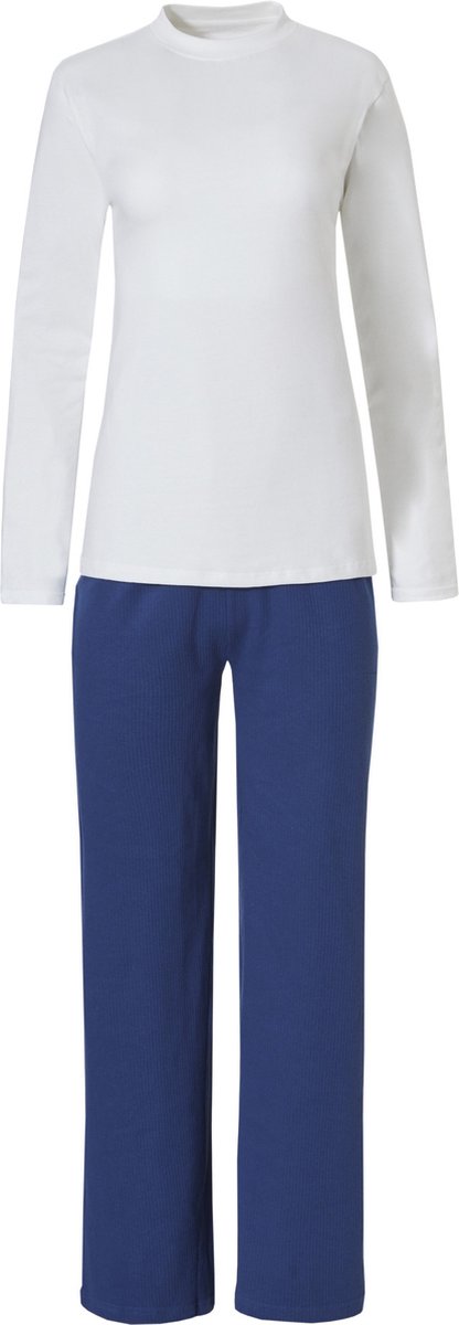 By Louise Dames Pyjama Set Interlock Lange Mouw + Broek Wit / Blauw