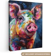 Canvas Schilderij Varken - Olieverf - Dieren - Kunst - 30x40 cm - Wanddecoratie