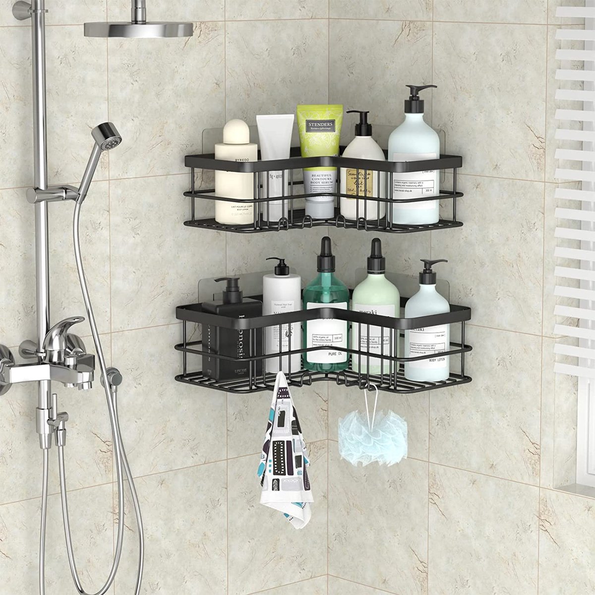 Hoek Douche Caddy 2 Pack, Geen Boren Douche Organizer Hoekplank voor