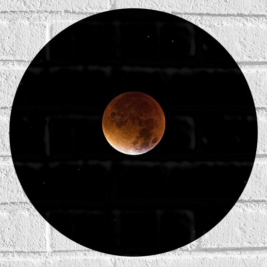 Muursticker Cirkel - Roodgekleurde Maan in het Heelal - 40x40 cm Foto op Muursticker