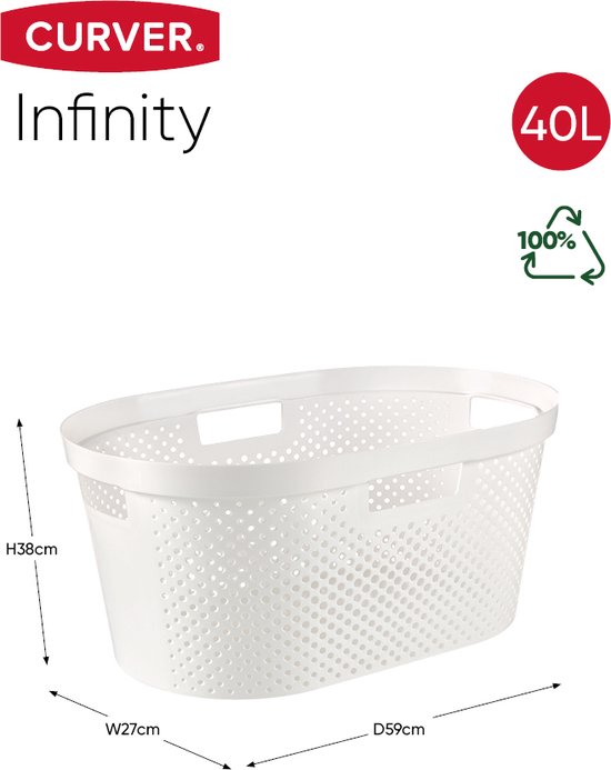 Curver coffre a linge 60l infinity dots - plastique recyclé - gris