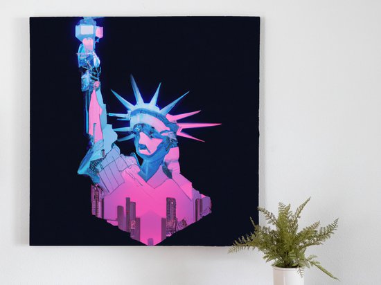 The Cybersphere Statue of Liberty: A Techno-Twist on a New York Icon kunst - 40x40 centimeter op Canvas | Foto op Canvas - wanddecoratie