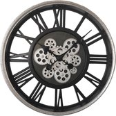HAES DECO - Grande Horloge Murale 51 cm Zwart Argenté - Horloge Radar à Engrenages Tournants - Klok Plastique - Cadran Chiffres Romains - Horloge Murale Ronde Horloge à Suspendre Horloge de Cuisine