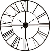 HAES DECO - Grande Horloge Murale XXL 90 cm en Métal Zwart - Cadran Chiffres Romains - Horloge Ronde en Métal Klok Murale Horloge à Suspendre Horloge de Cuisine