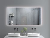 Miroir de salle de bain avec éclairage LED et chauffage - 3 positions LED - Sans condensation - Dimmable - Miroir rectangle 120x60 cm - Miroir douche - Anti Condensation - Bouchon de vidange rond inclus