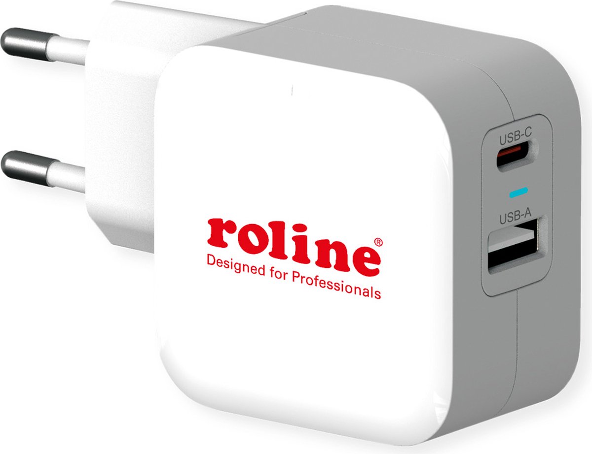 ROLINE USB Oplader met Eurostekker, 2 poorten (Type-A QC3.0, Type-C PD), 38W