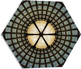 PVC Schuimplaat Hexagon - Plafond en Lamp van een Kerk - 50x43.5 cm Foto op Hexagon (Met Ophangsysteem)