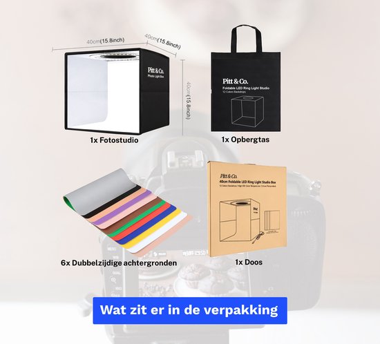 Fotostudio met led verlichting - Opvouwbaar - 40cm x 40cm - Lightbox - Achtergrond Fotografie - softbox - Productfotografie - Fotobox - Zwart - Pitt & Co.