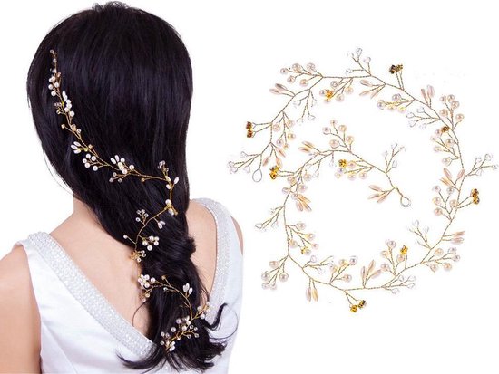 Haarsieraad / Haar sieraad / Haarversiering / bruidsmeisje haarketting haarband lang goud kleurig sieraad 50 cm - Roses of Eternity