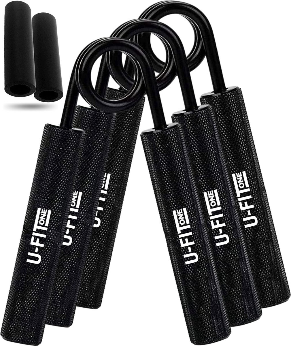 U Fit One 3 delige Metal Handtrainer Set - 45kg, 68kg, 90kg - Grip trainer - Handknijper - Knijphalter - Armtrainer - Hand knijper - Handgripper - Heavy gripper - Onderarm - Buigveer - Zwart