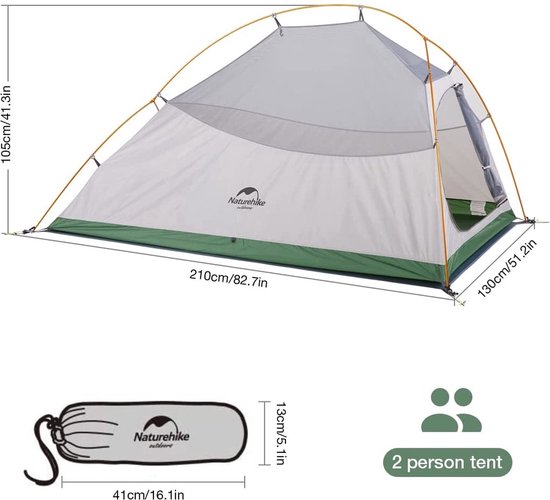 Cloud-Up 2 Ultralichte Tent Backpacking-tent voor 2 Personen - Wandelen - Kamperen - Buiten (210T Groene Upgrade) — afbeelding 2